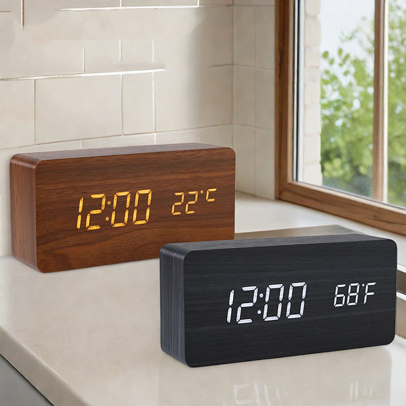 Led Desk Clock - Wooden Digital Alarm Clock,LED Clock with