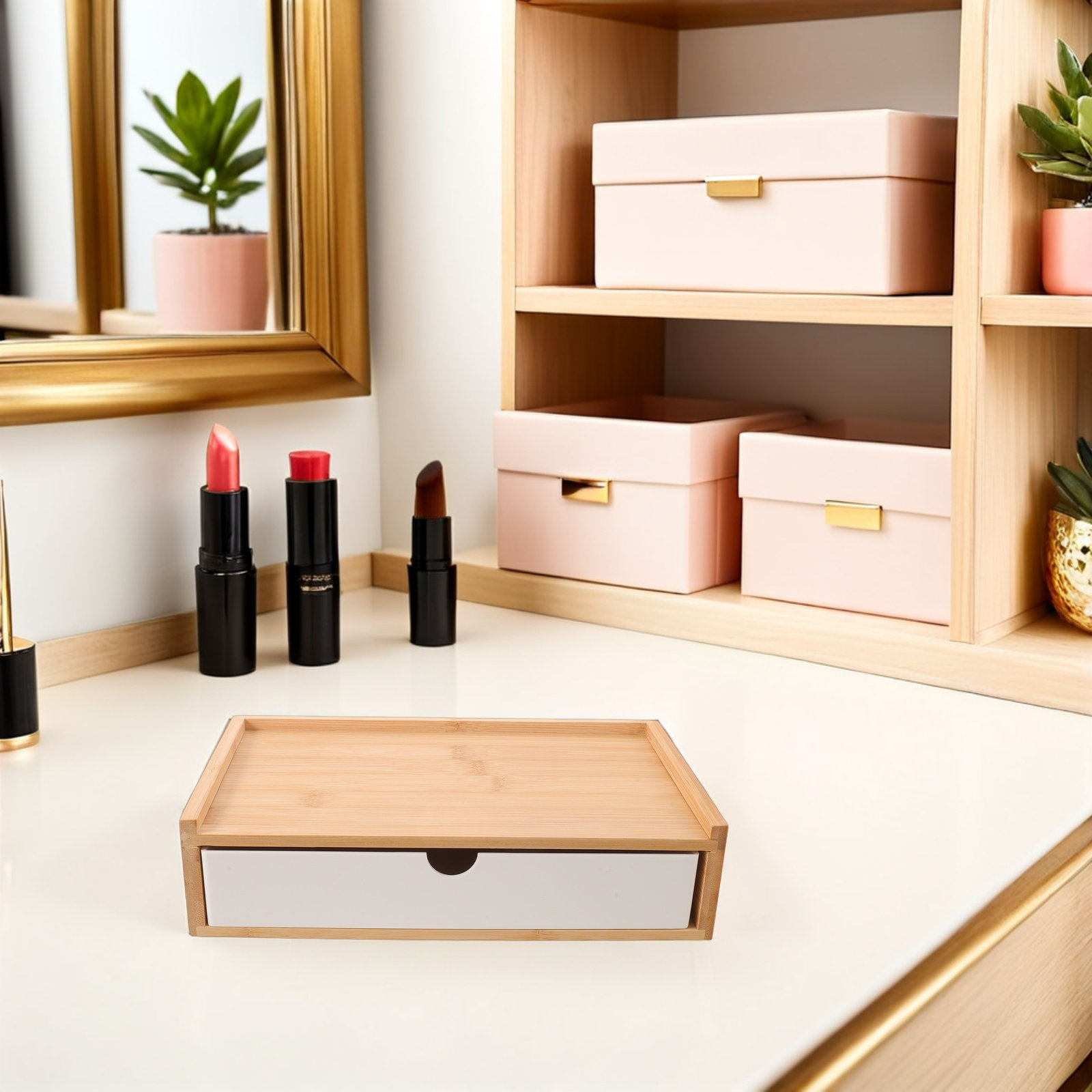 Desk Drawer Small - Desk Organizer Bamboo Desktop Storage Box