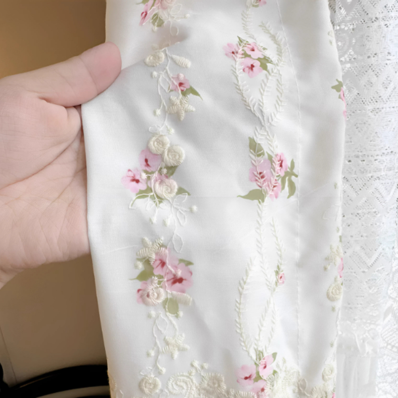 Home Office Buy - Double Layer Pearl Sheer Curtain Embroidered
