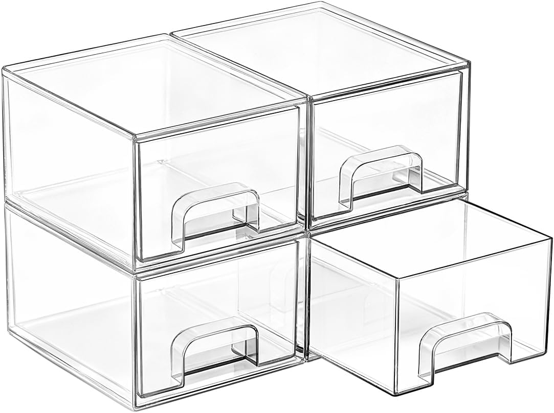 Desk Drawer Small - 4 Pack Small Clear Stackable Storage