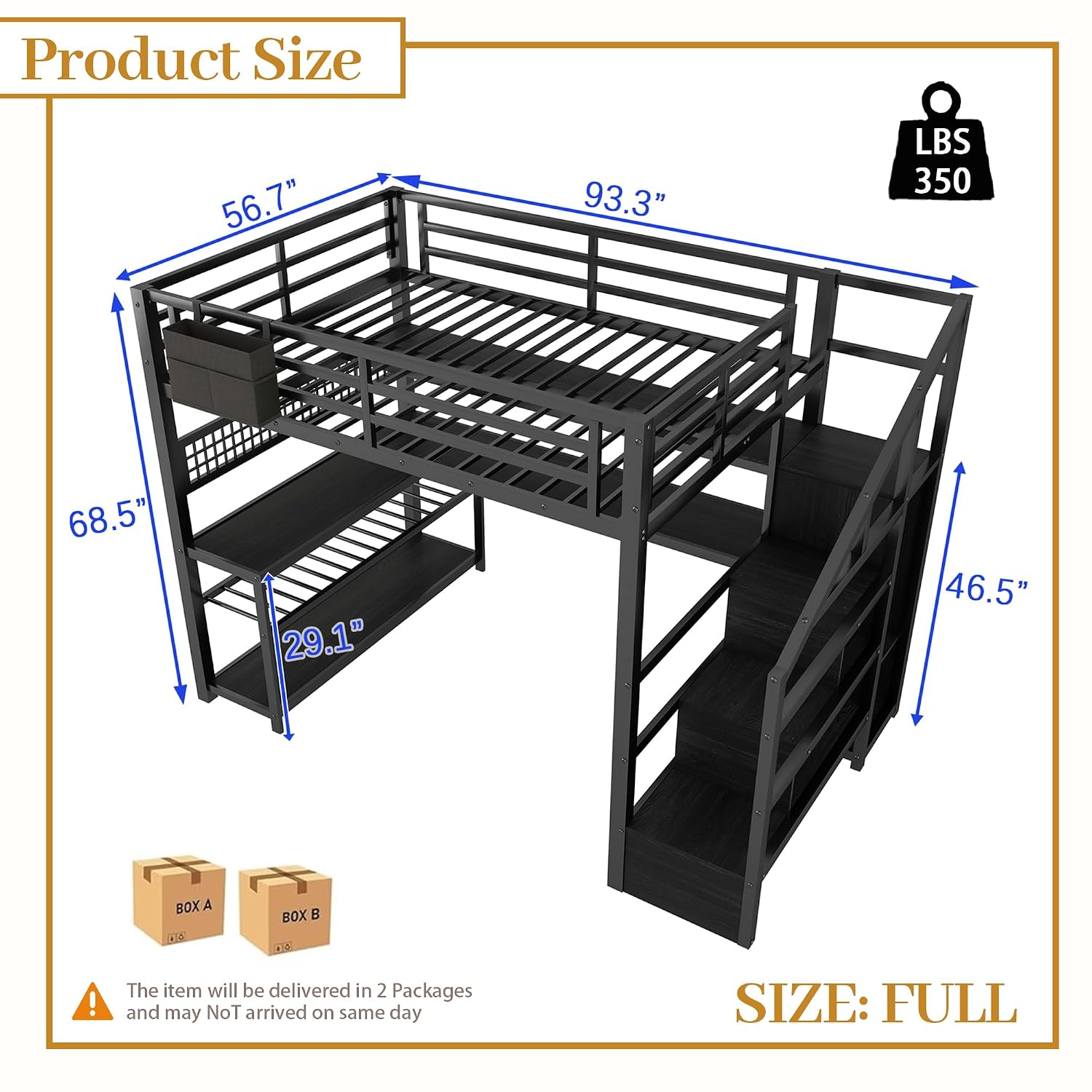 Full Size Loft Bed with Stairs - Desk Charging Station review and price