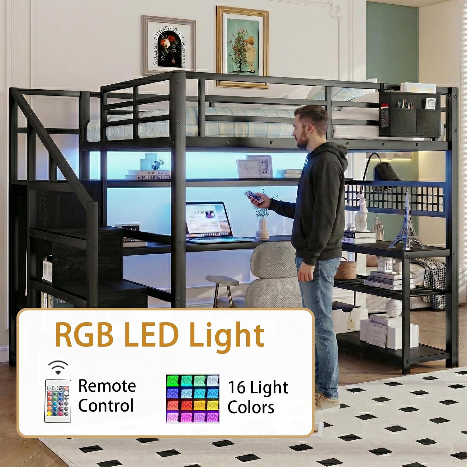 Full Size Loft Bed with Stairs - Desk Charging Station review and price
