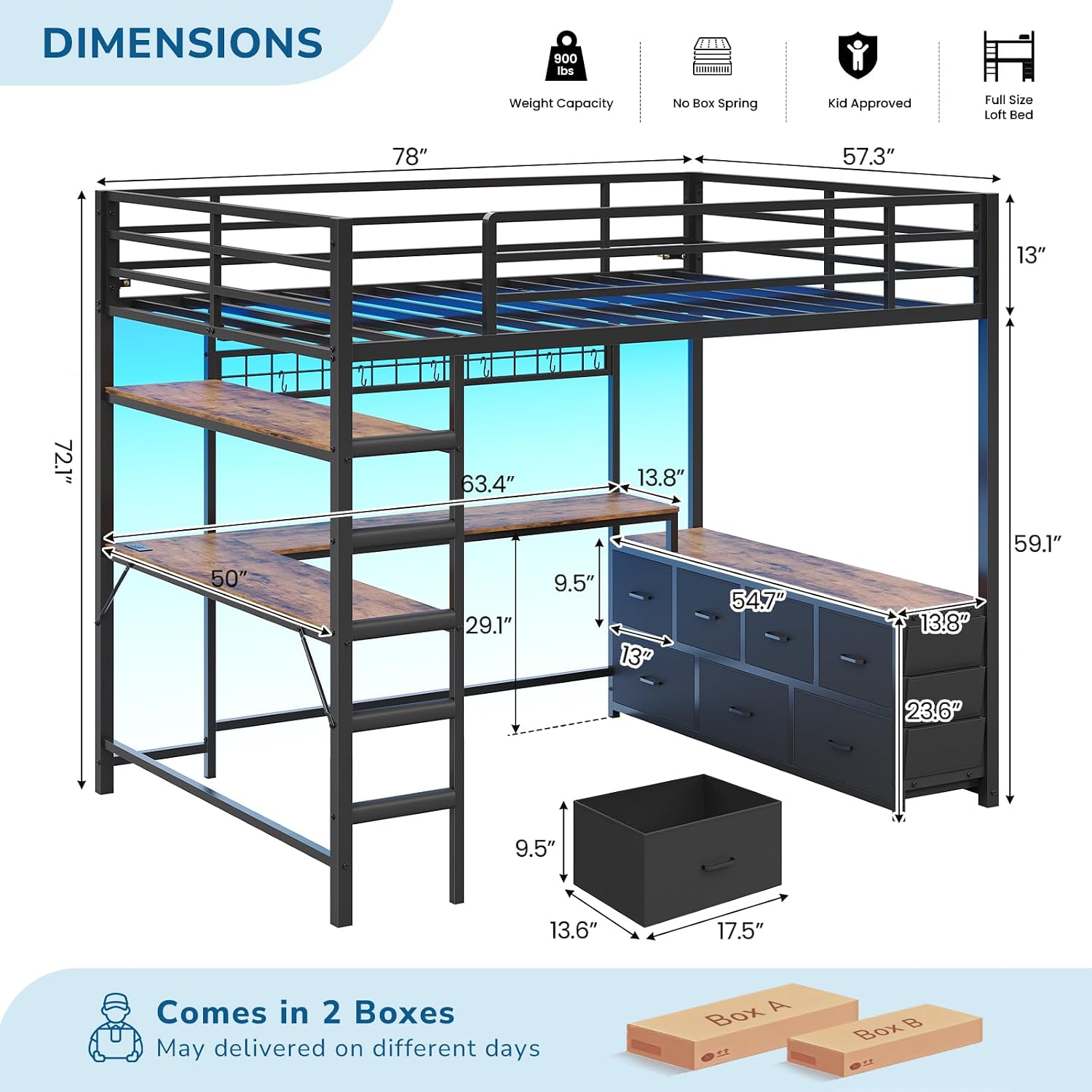Full Size Loft Bed with U-Shap - Desk Charging Station review and price