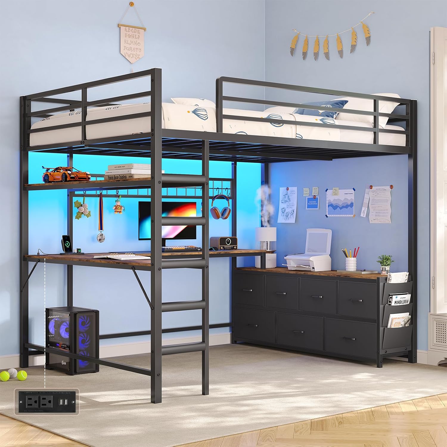 Full Size Loft Bed with U-Shap - Desk Charging Station review and price