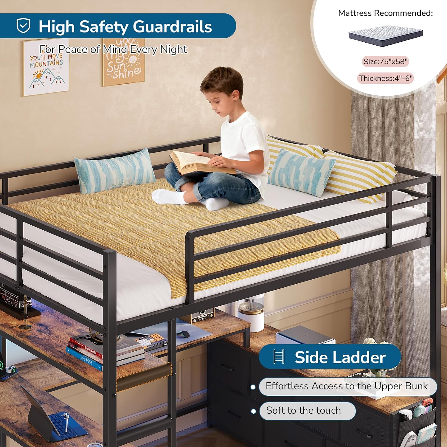Full Size Loft Bed with U-Shap - Desk Charging Station review and price