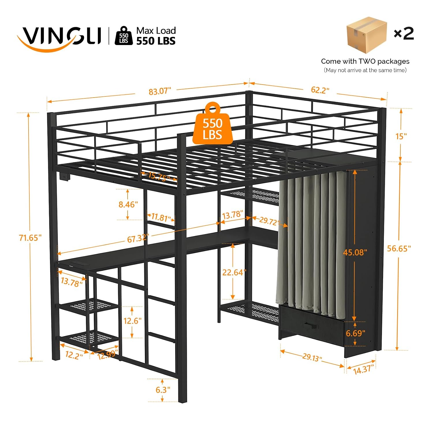 Queen Loft Bed with Wardrobe C - Desk Charging Station review and price
