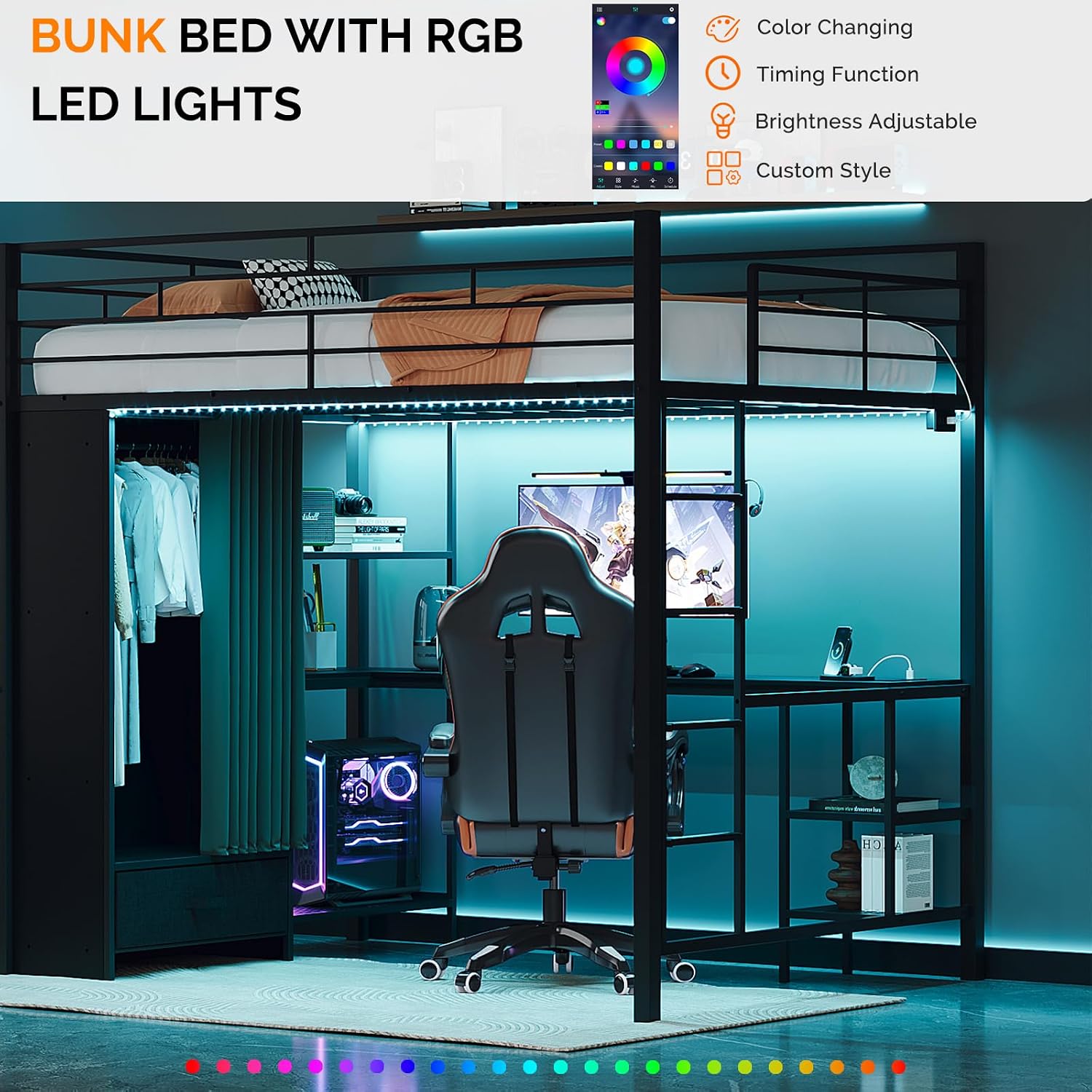 Queen Loft Bed with Wardrobe C - Desk Charging Station review and price