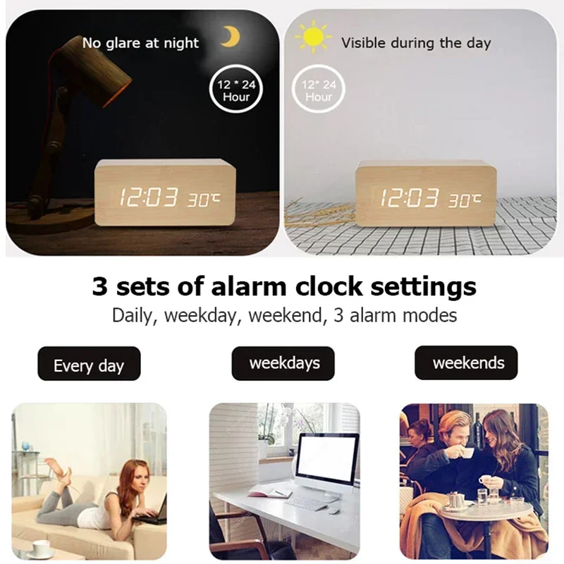 Digital Alarm Clock Wooden LED - Led Desk Clock review and price