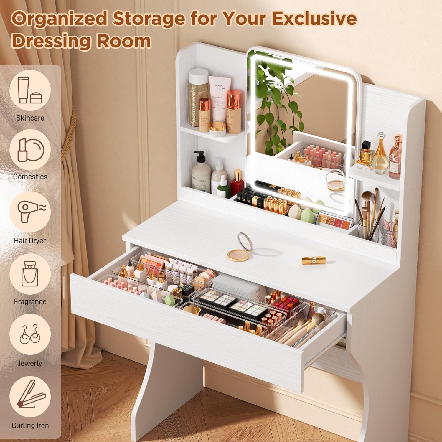 White Small Makeup Vanity Desk - Desk Drawer Small review and price